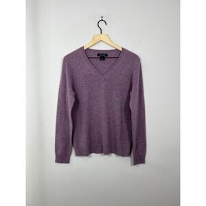 Tahari 100% Cashmere V Neck Sweater L Mauve 2 Ply Classic Knit